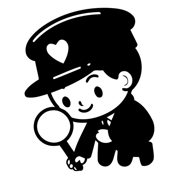 Vector el lindo detective con lupa y corazones ilustración vectorial