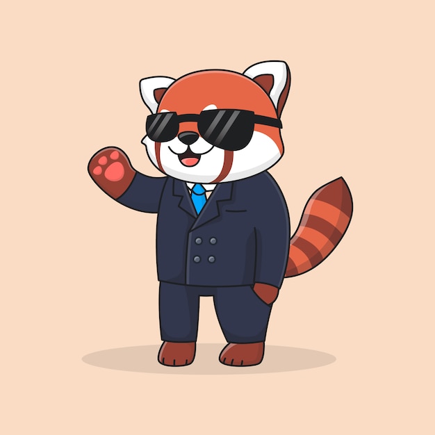 Lindo detective panda rojo con traje y gafas