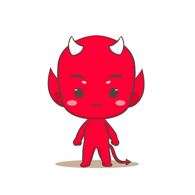 Vector lindo diablo rojo de pie vista frontal personaje de dibujos animados halloween y diseño de concepto de monstruo