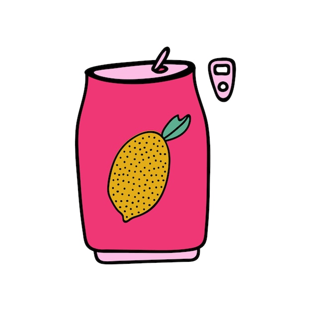 Lindo dibujado a mano clipart bebida de verano lata de jugo para clima cálido con limón