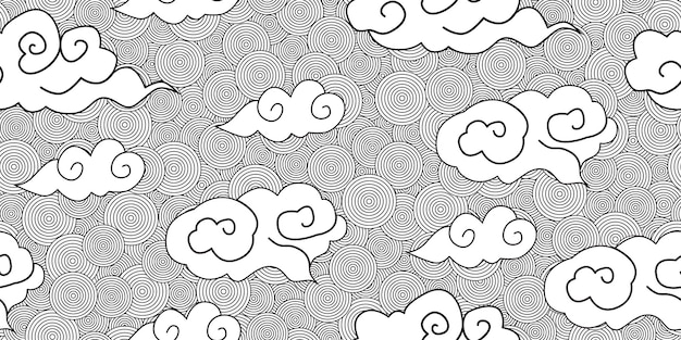 Lindo dibujo abstracto sin costuras con cielo estilizado que consta de círculos y nubes decorativas