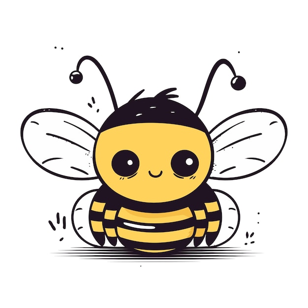 Lindo dibujo animado de abeja ilustración vectorial aislada en un fondo blanco