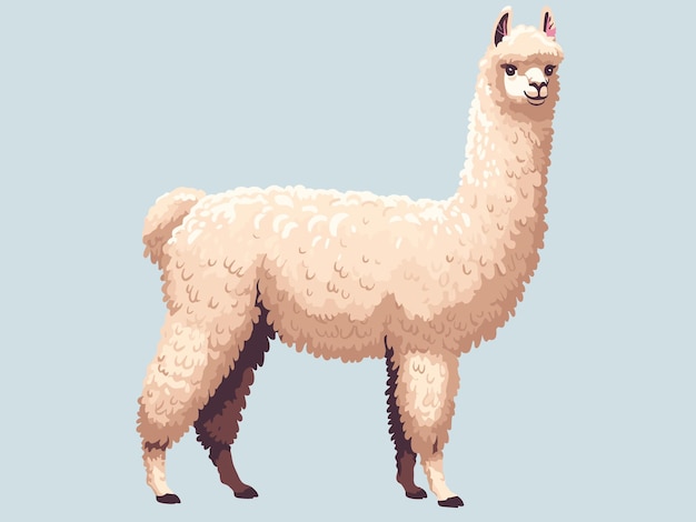 Vector lindo dibujo animado de alpaca con fondo blanco de estilo vectorial