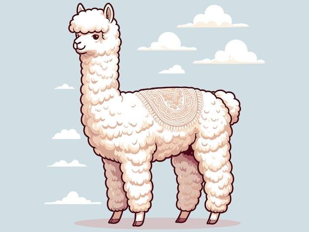Vector lindo dibujo animado de alpaca con fondo blanco de estilo vectorial