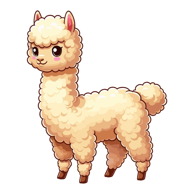 Vector lindo dibujo animado de alpaca con fondo blanco de estilo vectorial