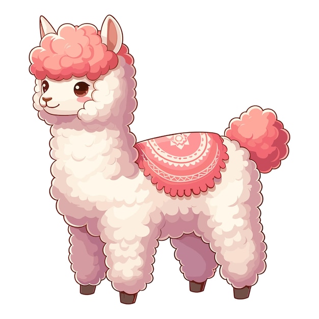 Vector lindo dibujo animado de alpaca con fondo blanco de estilo vectorial