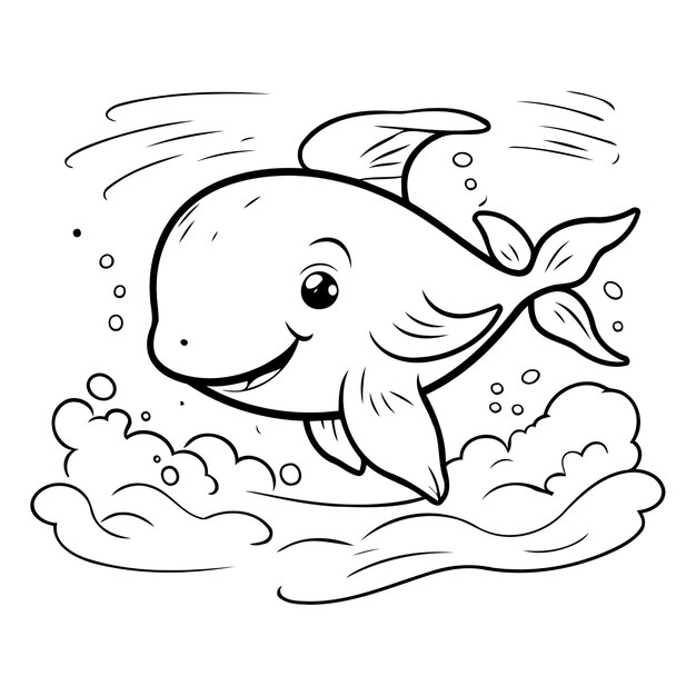 Lindo dibujo animado de ballena saltando fuera del agua Ilustración vectorial