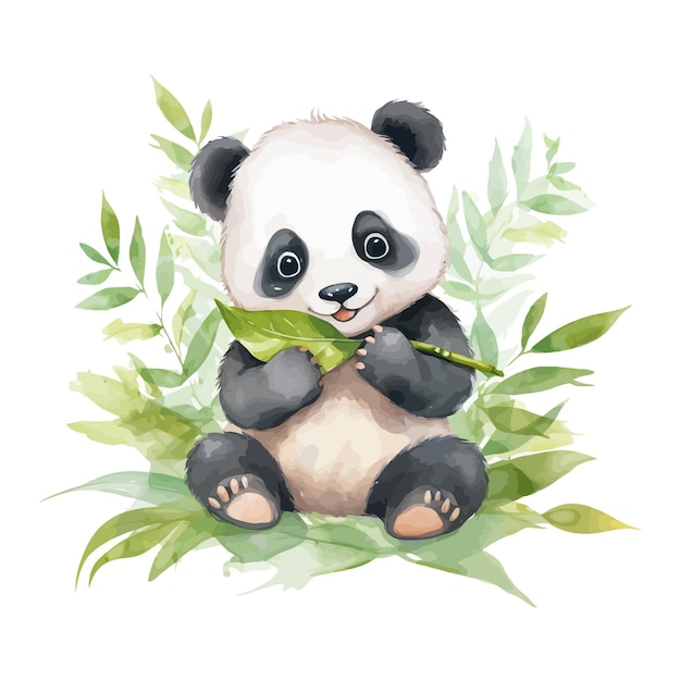 Vector el lindo dibujo animado del bebé panda en el estilo de la pintura en acuarela