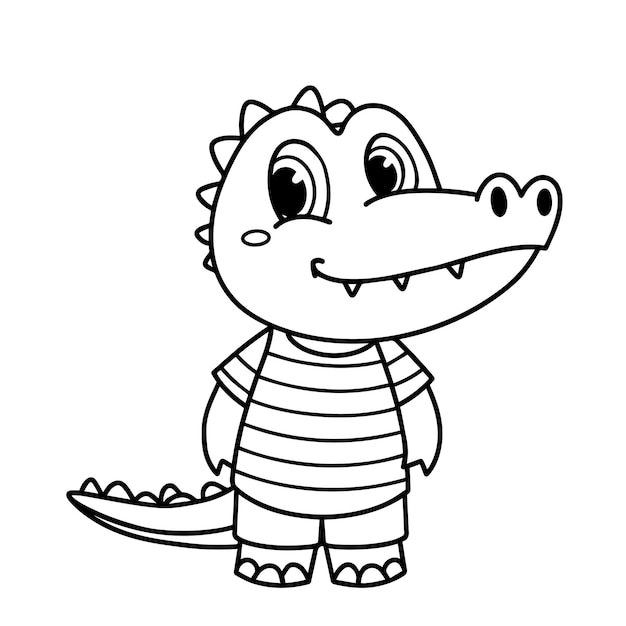 Lindo dibujo animado de cocodrilo para colorear página de ilustración vector para niños libro para colorear