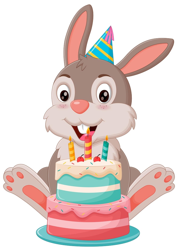 Vector lindo dibujo animado de conejo con ilustración vectorial de pastel de cumpleaños concepto de icono de naturaleza animal