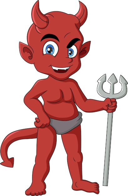 Lindo dibujo animado del diablo rojo sobre fondo blanco