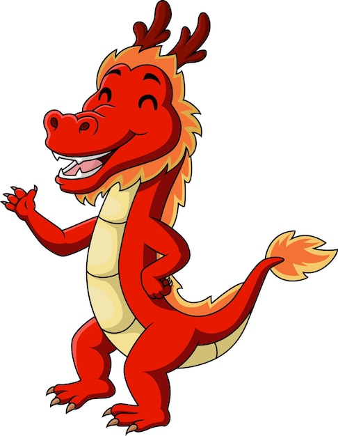 Vector el lindo dibujo animado del dragón rojo agita la mano