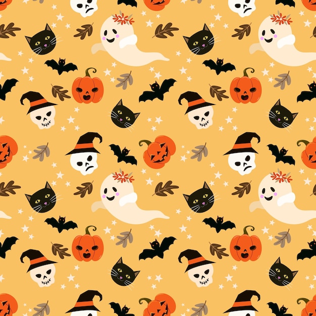 Lindo dibujo animado de elemento de Halloween de patrones sin fisuras para papel tapiz textil de tela