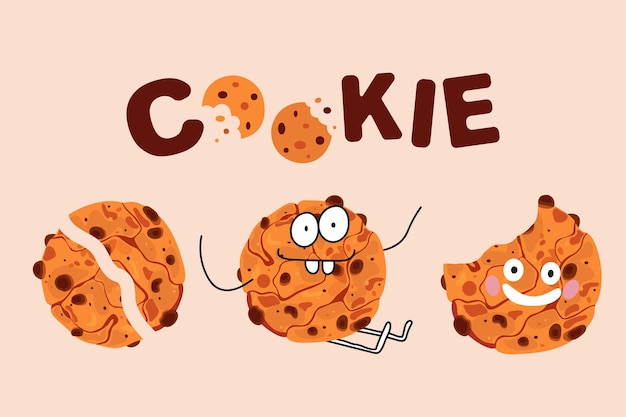 Lindo dibujo animado de galletas de chocolate ilustración galletas personajes lindos