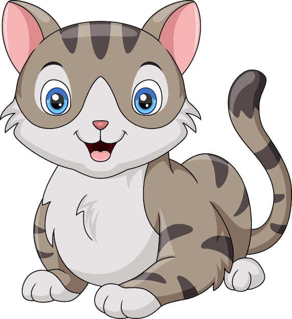 Un lindo dibujo animado de gato sentado sobre un fondo blanco