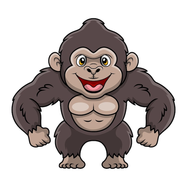 Lindo dibujo animado de gorila sobre fondo blanco