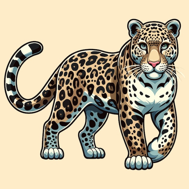 Vector lindo dibujo animado de jaguar con fondo blanco de estilo vectorial