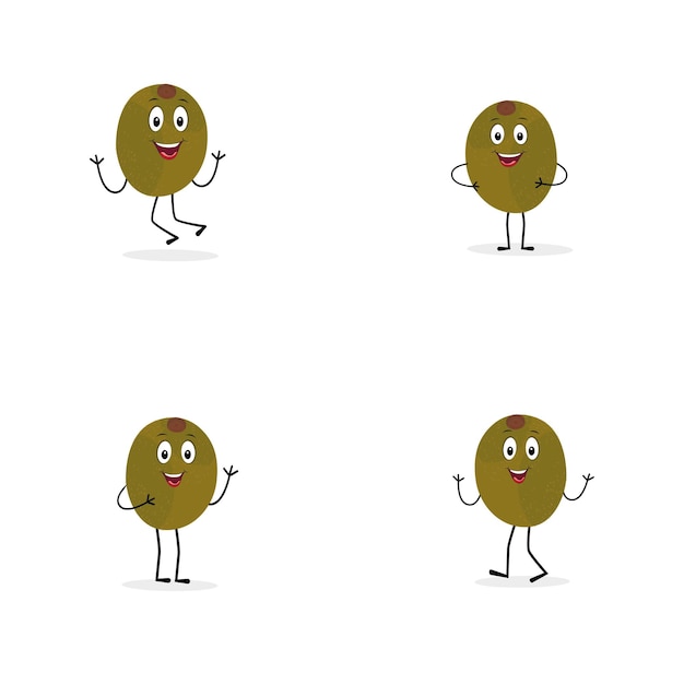 Lindo dibujo animado de kiwi con expresiones faciales felices y diferentes posturas Personaje animado de rebanada