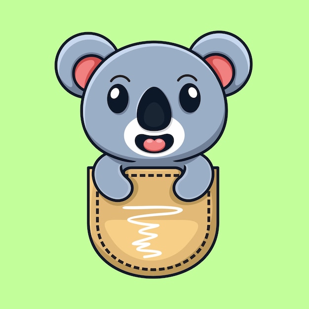 Vector el lindo dibujo animado de koala está en el bolsillo.