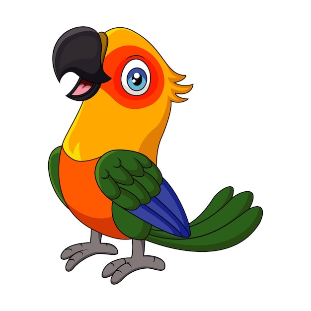 El lindo dibujo animado del loro Sun Conure