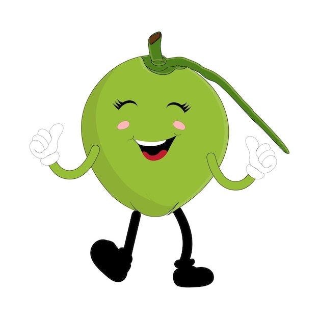 Lindo dibujo animado de la mascota del coco posando Ilustración vectorial del personaje del coco feliz Diseño de verano