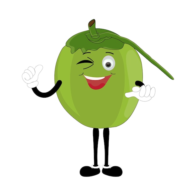 Lindo dibujo animado de la mascota del coco posando Ilustración vectorial del personaje del coco feliz Diseño de verano