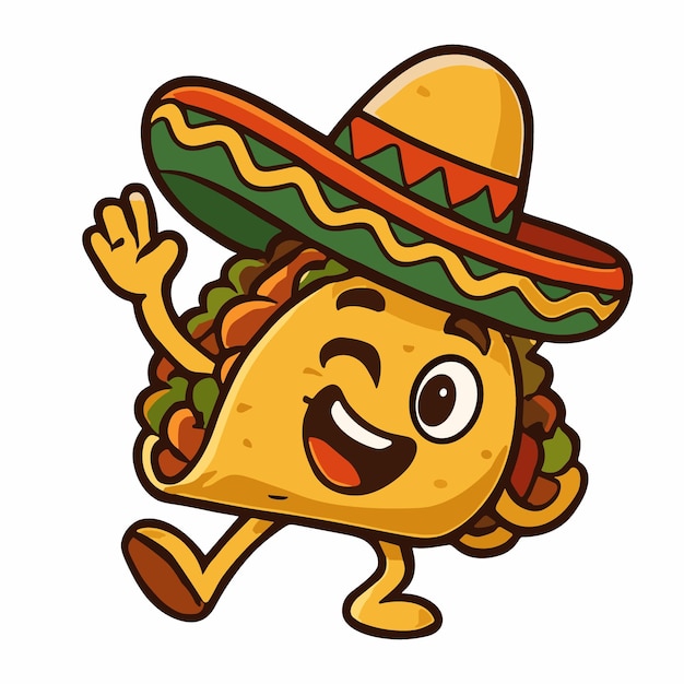 El lindo dibujo animado de la mascota de Taco con ilustraciones de Sombrero Taco Winking