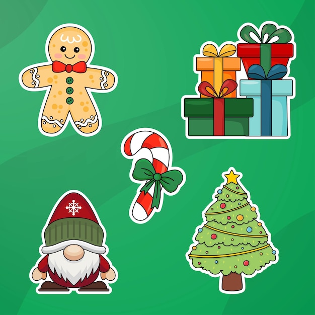 El lindo dibujo animado de Navidad dibujado a mano Kawaii doodle set de ilustraciones 2