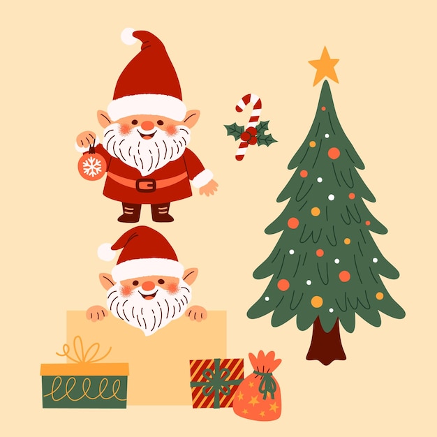Lindo dibujo animado de Navidad Santa gnome personajes de Navidad ilustración vectorial