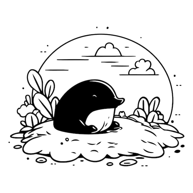 Lindo dibujo animado nutria de mar en un agujero ilustración vectorial