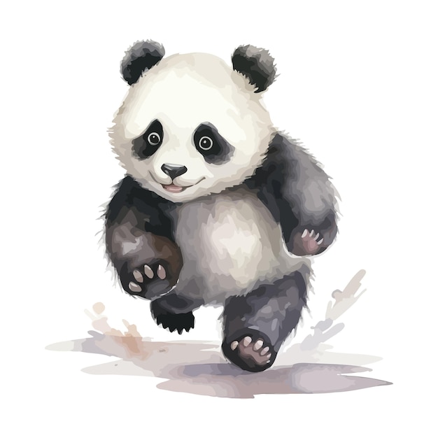 Lindo dibujo animado de panda caminando en el estilo de la pintura en acuarela