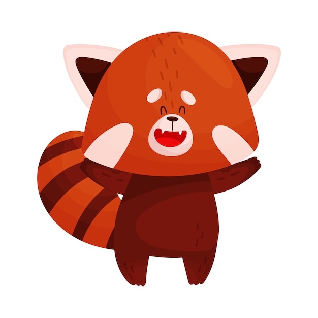 Lindo dibujo animado de panda rojo agitando las patas ilustración vectorial