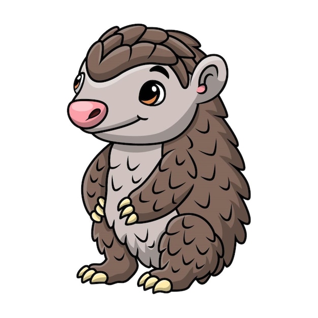 Un lindo dibujo animado de pangolín sobre un fondo blanco