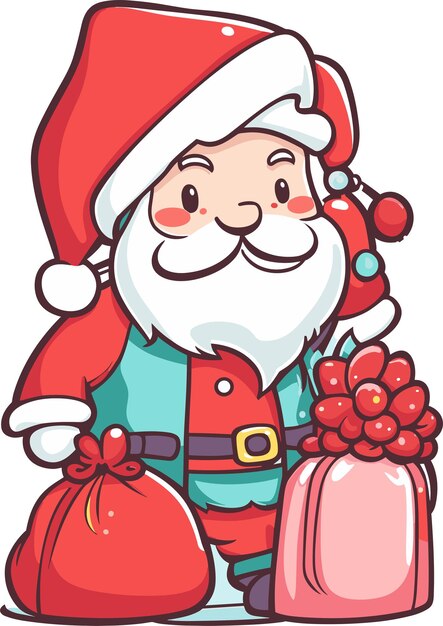 Lindo dibujo animado de Papá Noel que viene en el día de Navidad con regalos ilustración vectorial