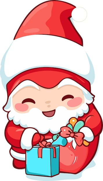 Lindo dibujo animado de Papá Noel que viene en el día de Navidad con regalos ilustración vectorial