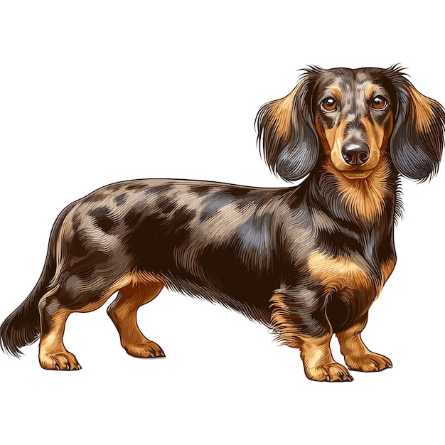 Lindo dibujo animado de perro dachshund con fondo blanco de estilo vectorial