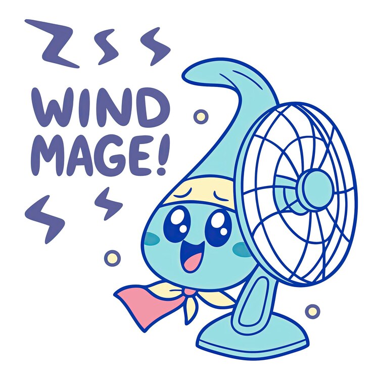 Vector lindo dibujo animado de un personaje de mago del viento con un diseño divertido de ventilador de aire