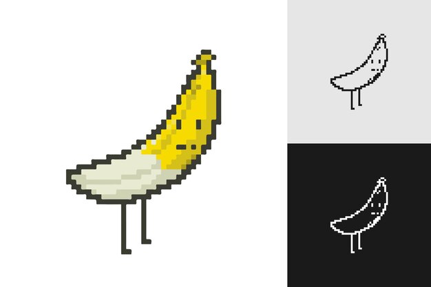 Lindo dibujo animado de píxeles de plátano de 8 bits de carácter Ilustración vectorial