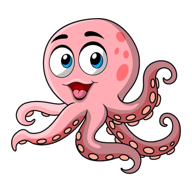 Un lindo dibujo animado de pulpo sobre un fondo blanco