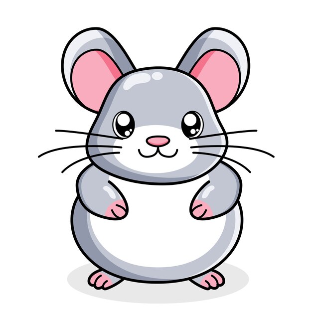 El lindo dibujo animado de ratón Kawaii Sticker Ilustración vectorial de personajes