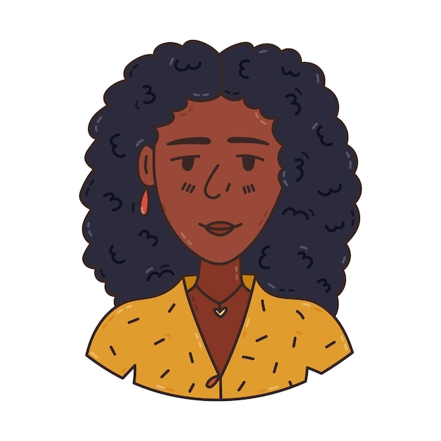 Lindo dibujo animado de retrato de una mujer afroamericana para el diseño de carteles de redes sociales
