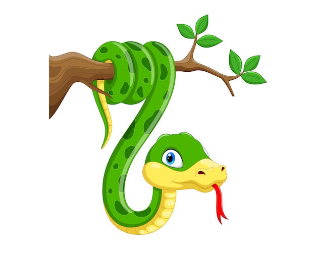 Lindo dibujo animado de serpiente colgante en ilustración vectorial de fondo blanco