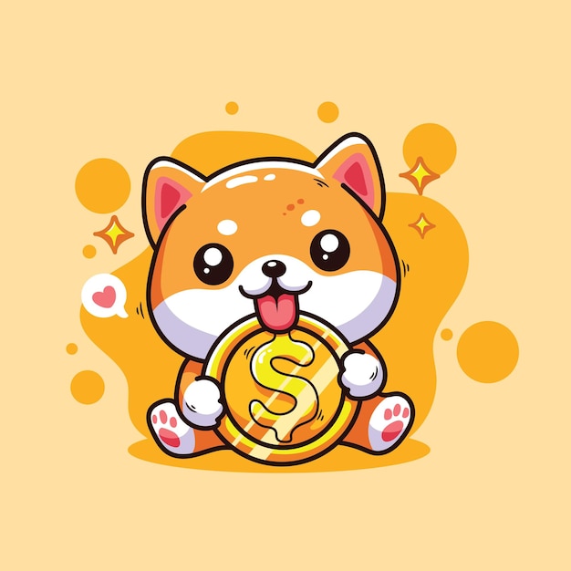 Lindo dibujo animado Shiba Inu con dinero Ilustración vectorial