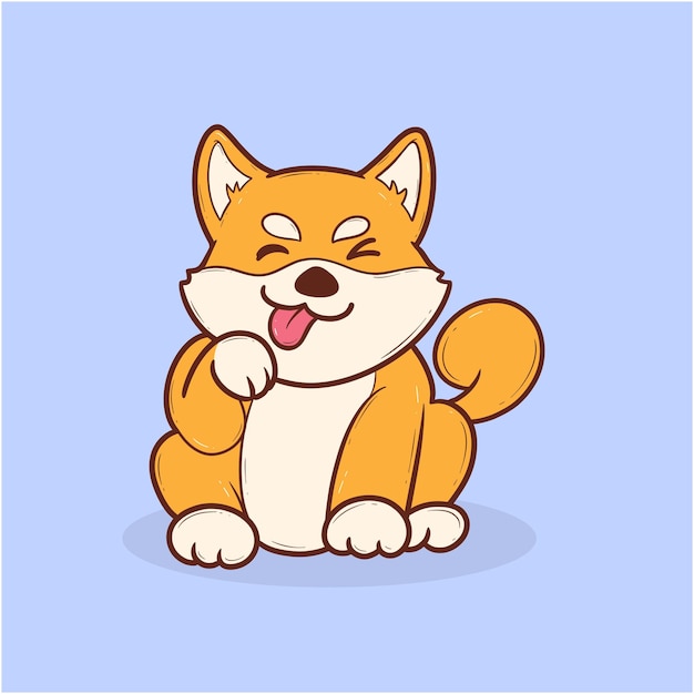 Vector lindo dibujo animado shiba inu perro sentado con la lengua fuera