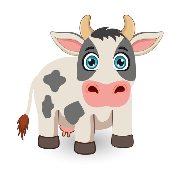 Lindo dibujo animado de una vaca en un fondo blanco aislado