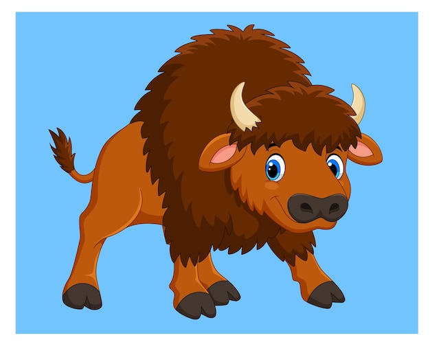 Lindo dibujo animado de yak en ilustración vectorial de fondo azul