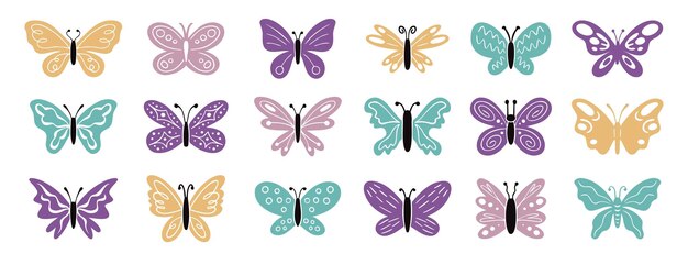 El lindo dibujo de boho dibujado a mano con mariposas de colores pastel