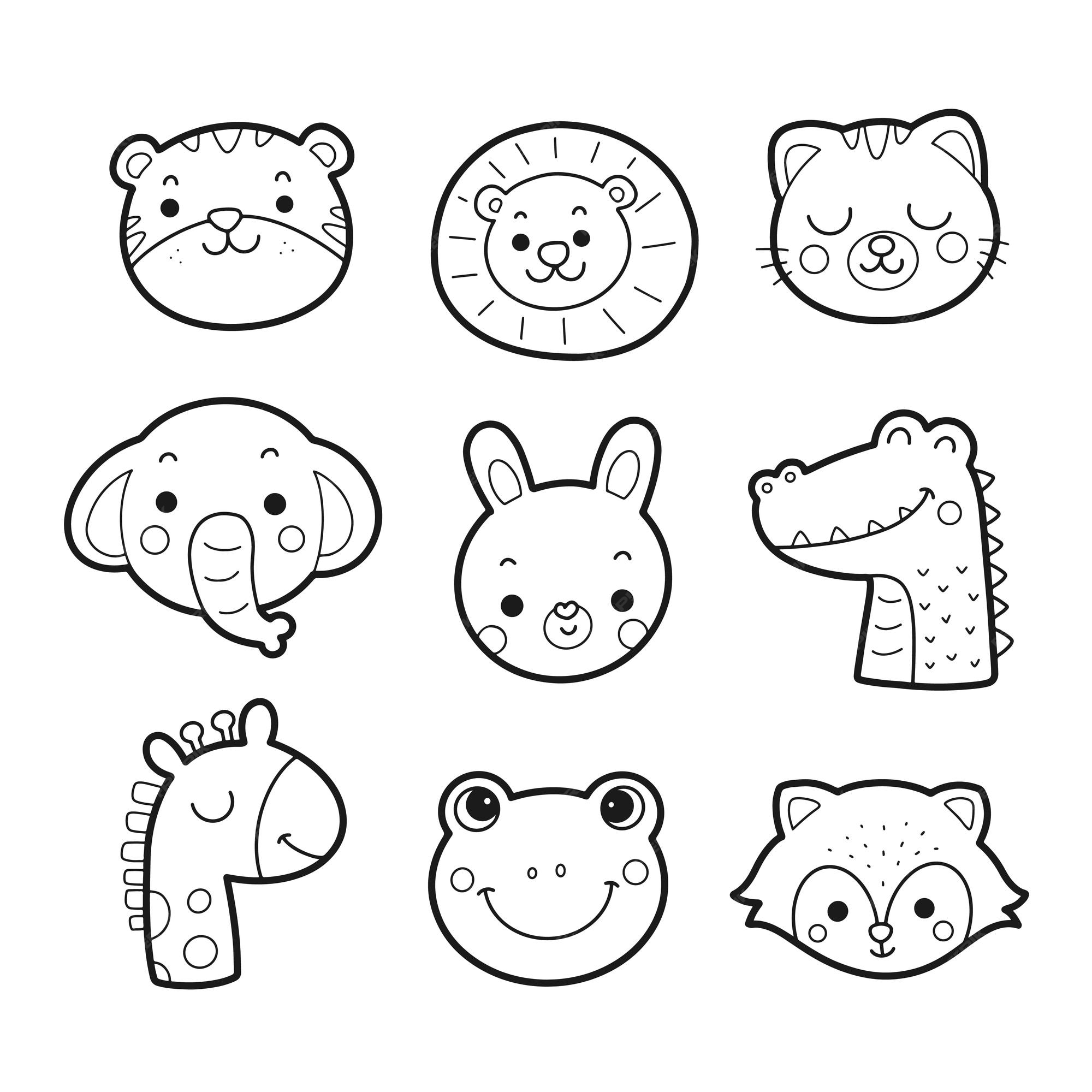 Lindo dibujo de caras de animales para colorear | Vector Premium