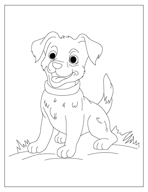 Vector lindo dibujo para colorear de perro feliz pagina para colorear simple