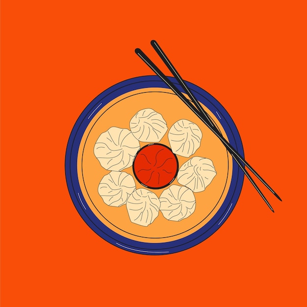 Lindo dibujo de dibujos animados de garabato de dim sum. Albóndigas chinas tradicionales.